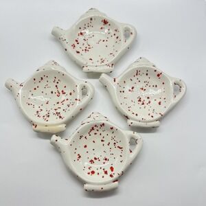 Vintage Studio Art Ceramic Teabag Holders Hand Made 1970's Set Of 4 White
